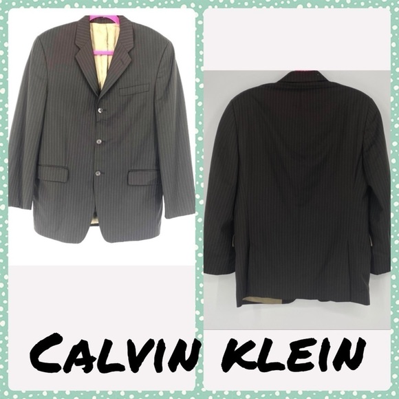 Calvin Klein 100% wool brown pinstripe blazer. Pockets.  Professional - Picture 1 of 9